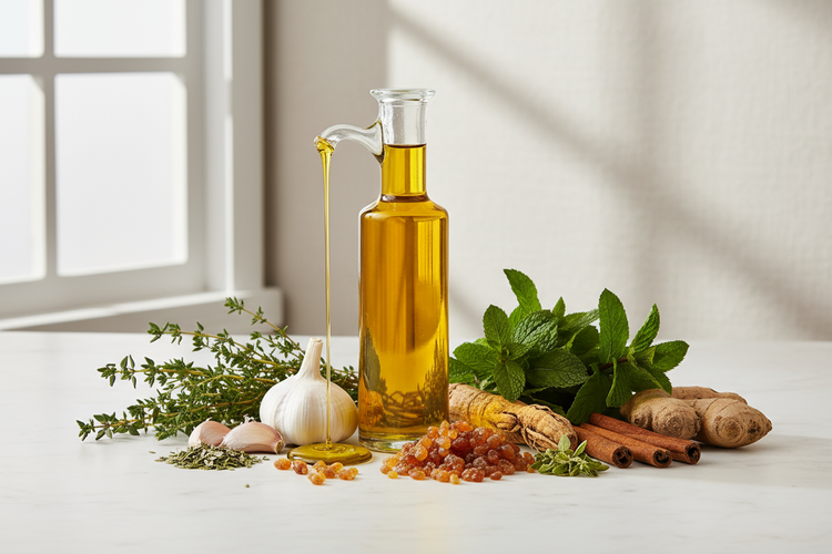 هو مكمل غذائي طبيعي %100, METTimi nella foto زيت الزيتون,المسكة الحرة,الثوم 🧄,الزعتر ,الأوريغانوعرق السوس,النعناع الزنجبيل القرفة la foto devi contiene questi ingrediente in modo raffinato e elegante