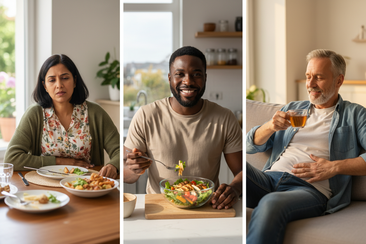 fami un imagine delle persone che possono usare il prodotoo"- للبالغين الذين يعانون من إحساس بالحموضة أو انتفاخ بعد الأكل.- لمن يبحث عن دعم للهضم وروتين بسيط قبل الوجبات."